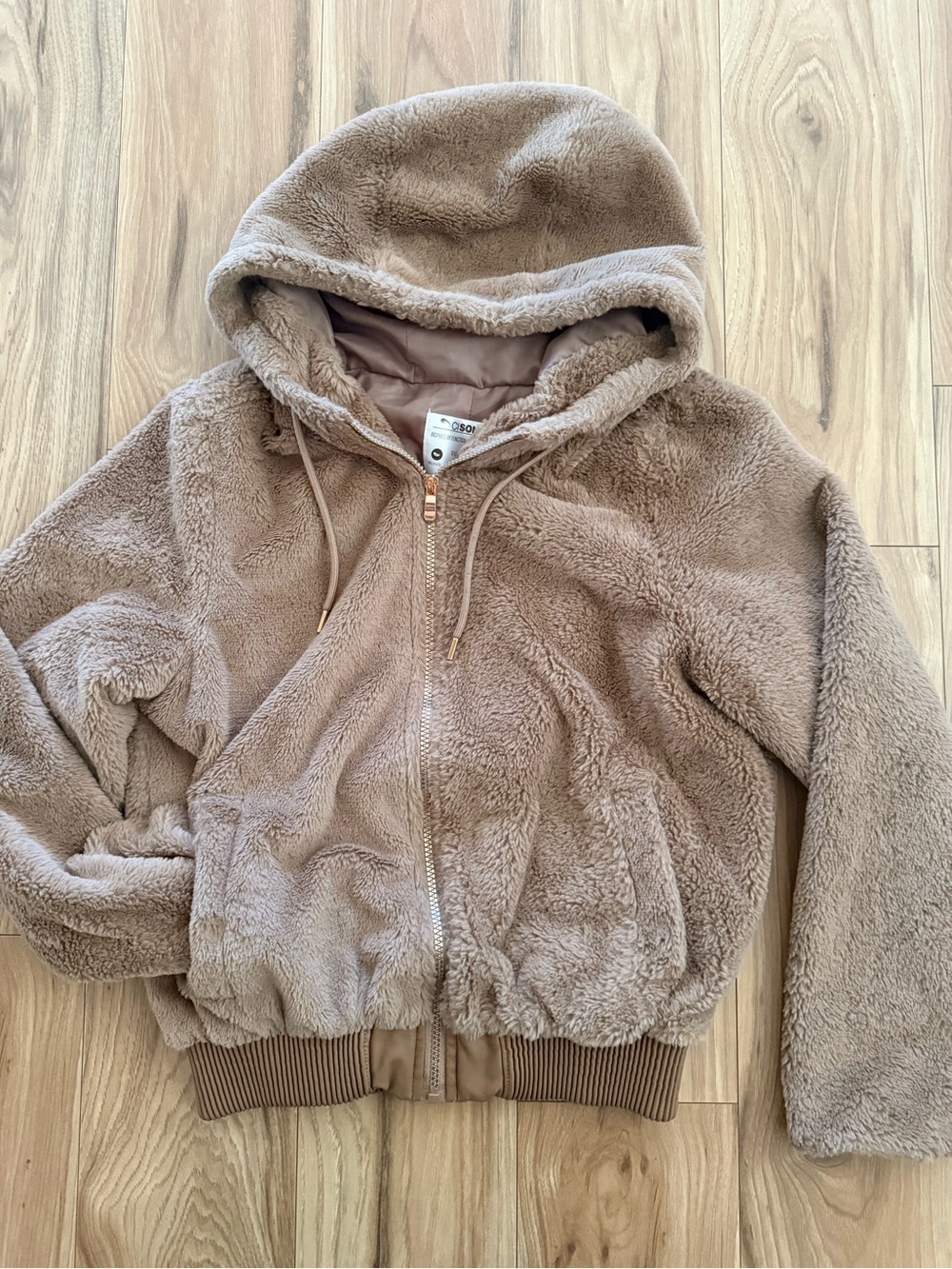 Ci Sono Plush Hooded Puffer Jacket in Taupe